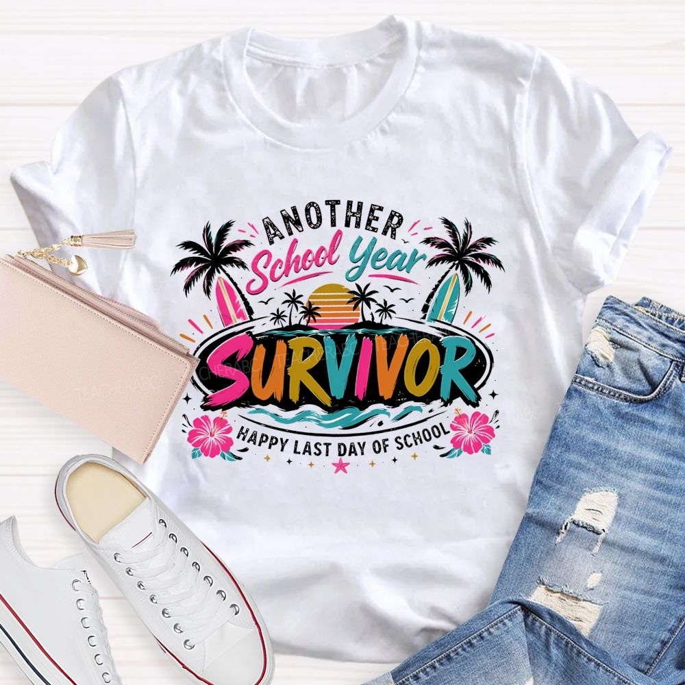 Another School Year Happy Last Day Of School Flower Pattern Teacher T-shirt