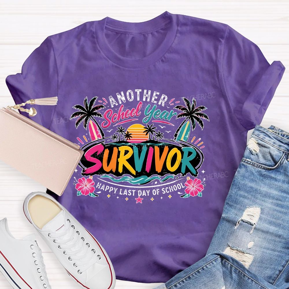 Another School Year Happy Last Day Of School Flower Pattern Teacher T-shirt