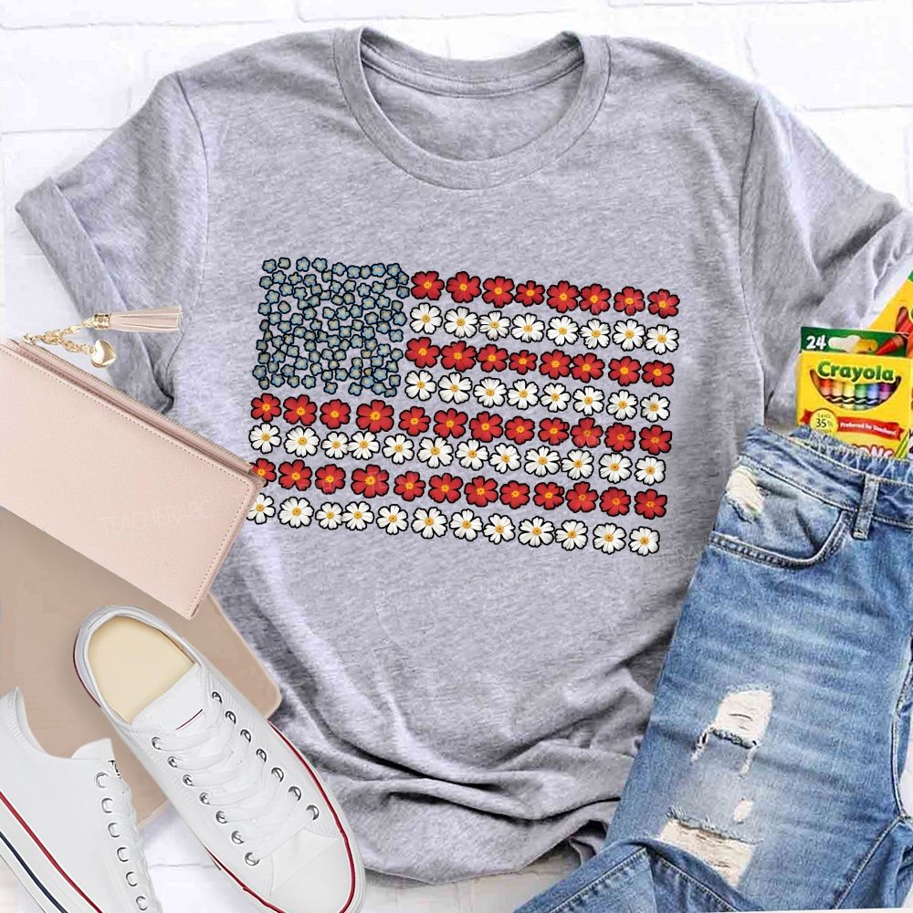 Teacher Floral American Flag Teacher T-shirt