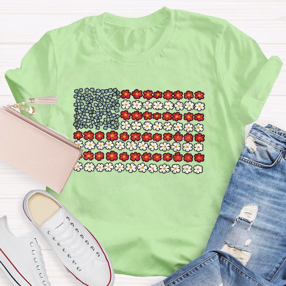 Teacher Floral American Flag Teacher T-shirt