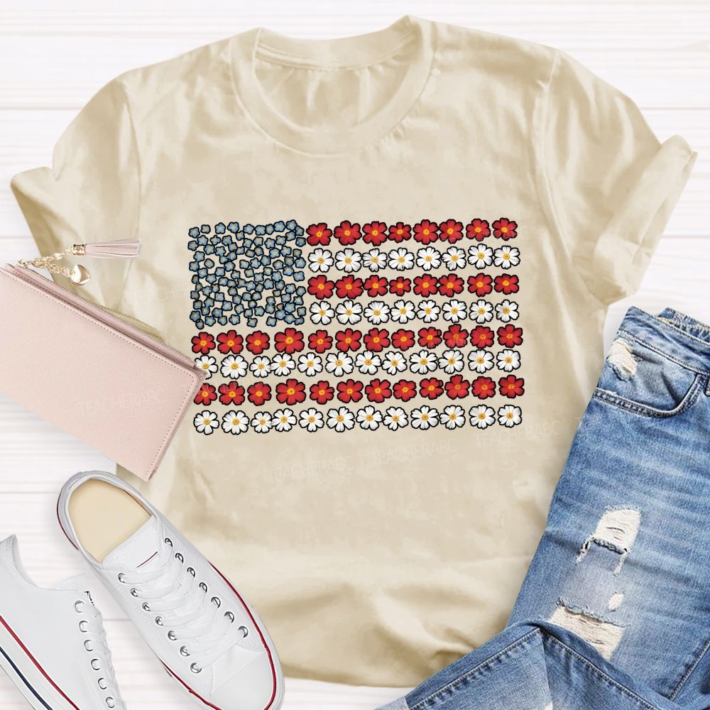 Teacher Floral American Flag Teacher T-shirt