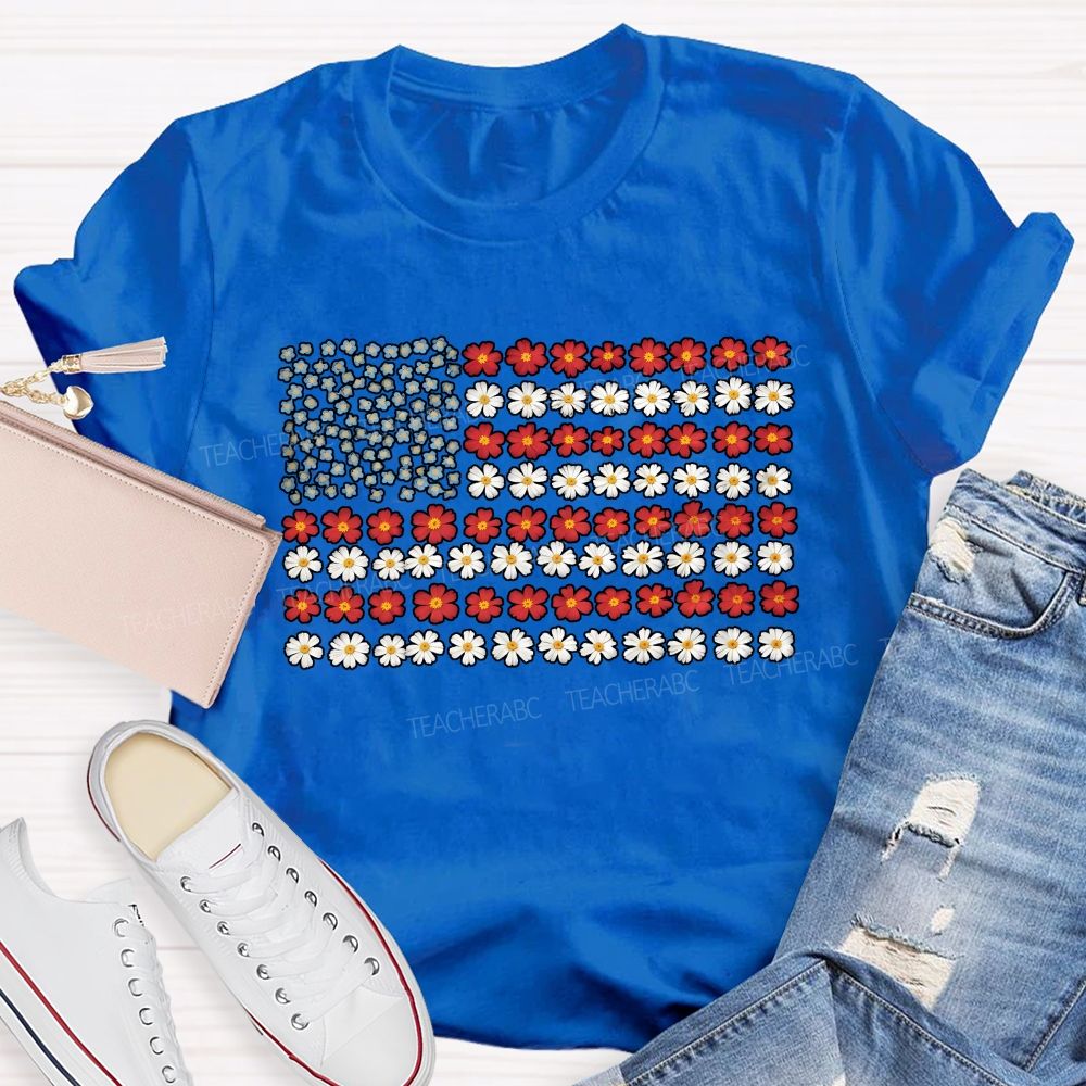Teacher Floral American Flag Teacher T-shirt