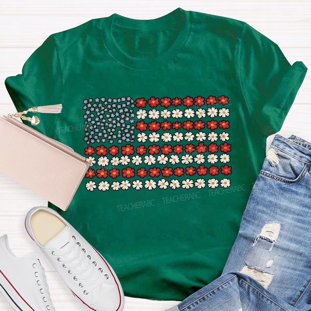 Teacher Floral American Flag Teacher T-shirt