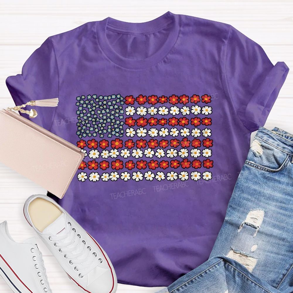 Teacher Floral American Flag Teacher T-shirt