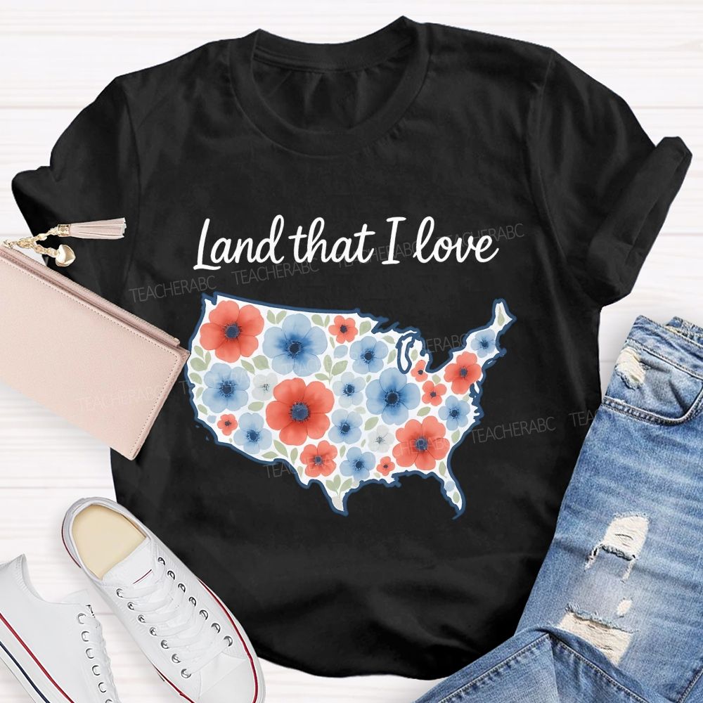 Land That I Love Watercolor Usa Flowers Teacher T-shirt