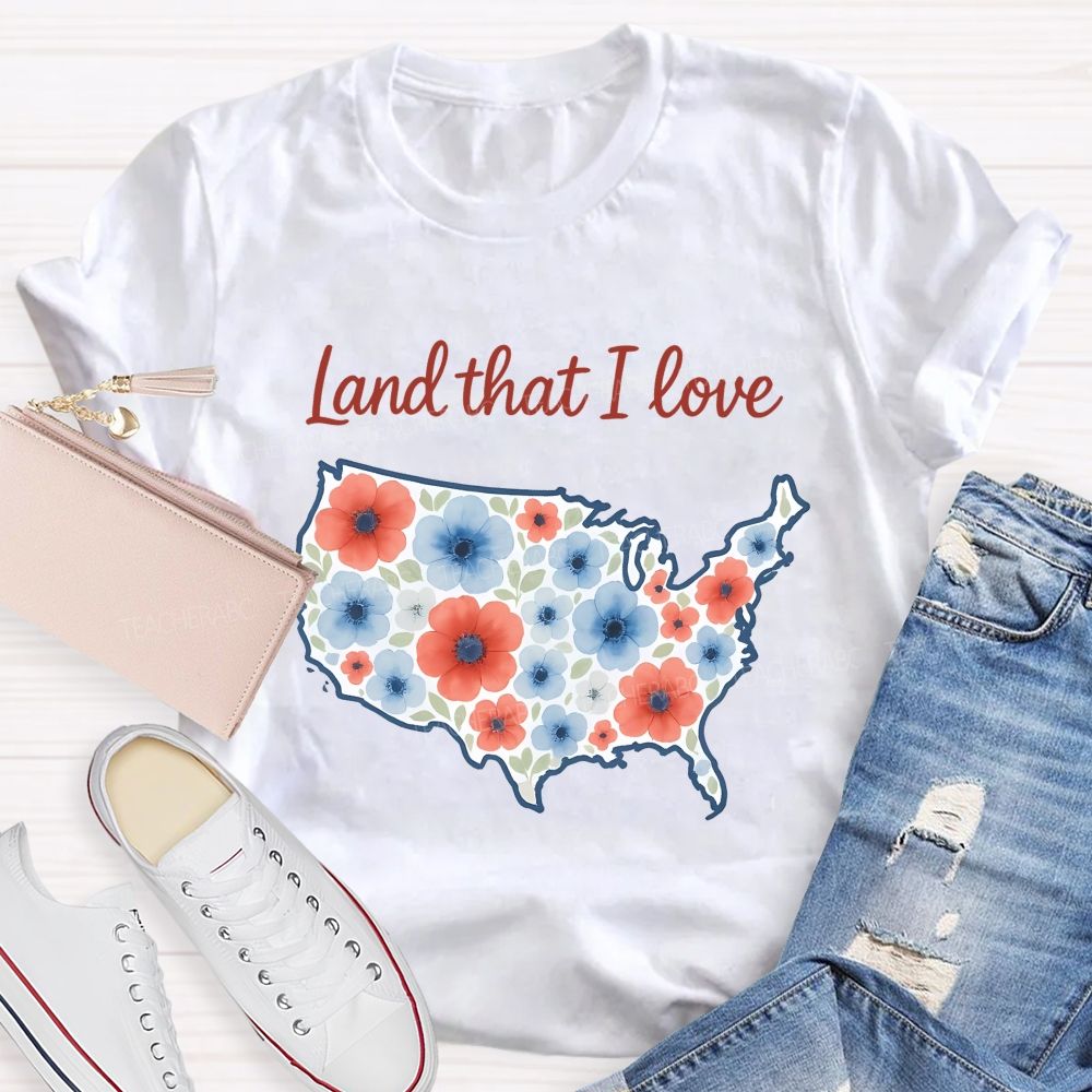 Land That I Love Watercolor Usa Flowers Teacher T-shirt