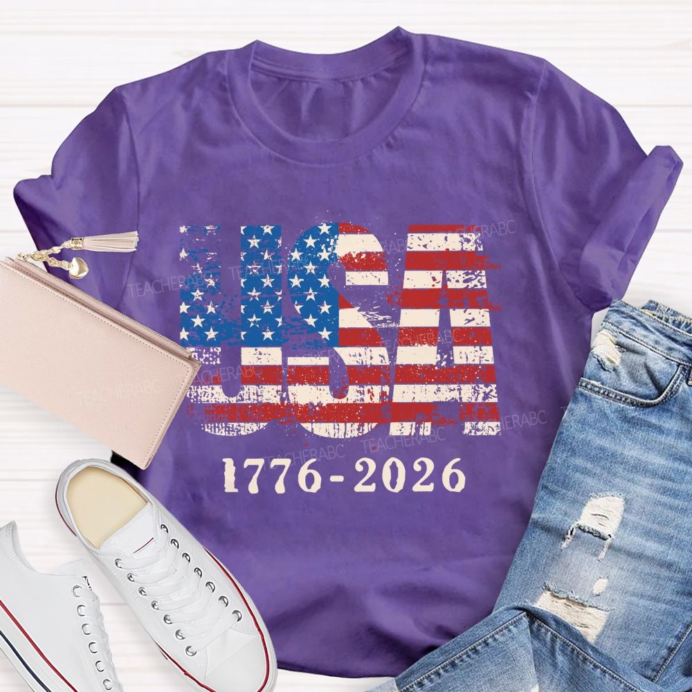 Usa 2026 Independence American Vintage Flag Teacher T-shirt