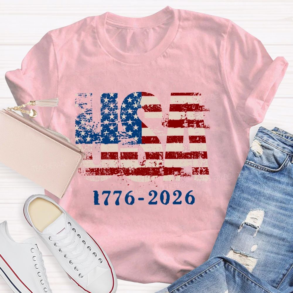Usa 2026 Independence American Vintage Flag Teacher T-shirt