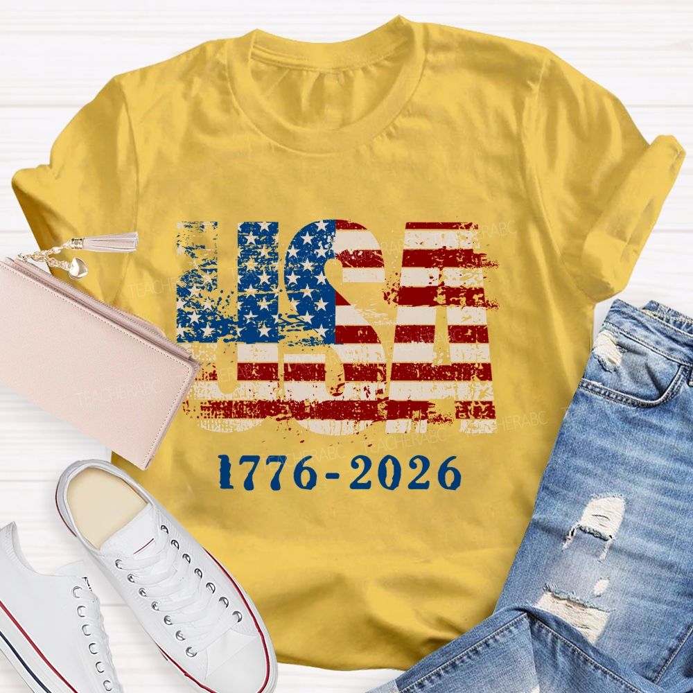 Usa 2026 Independence American Vintage Flag Teacher T-shirt