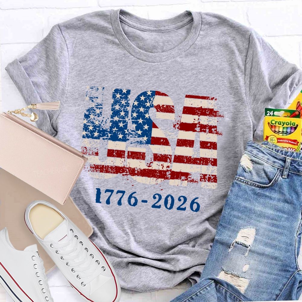 Usa 2026 Independence American Vintage Flag Teacher T-shirt