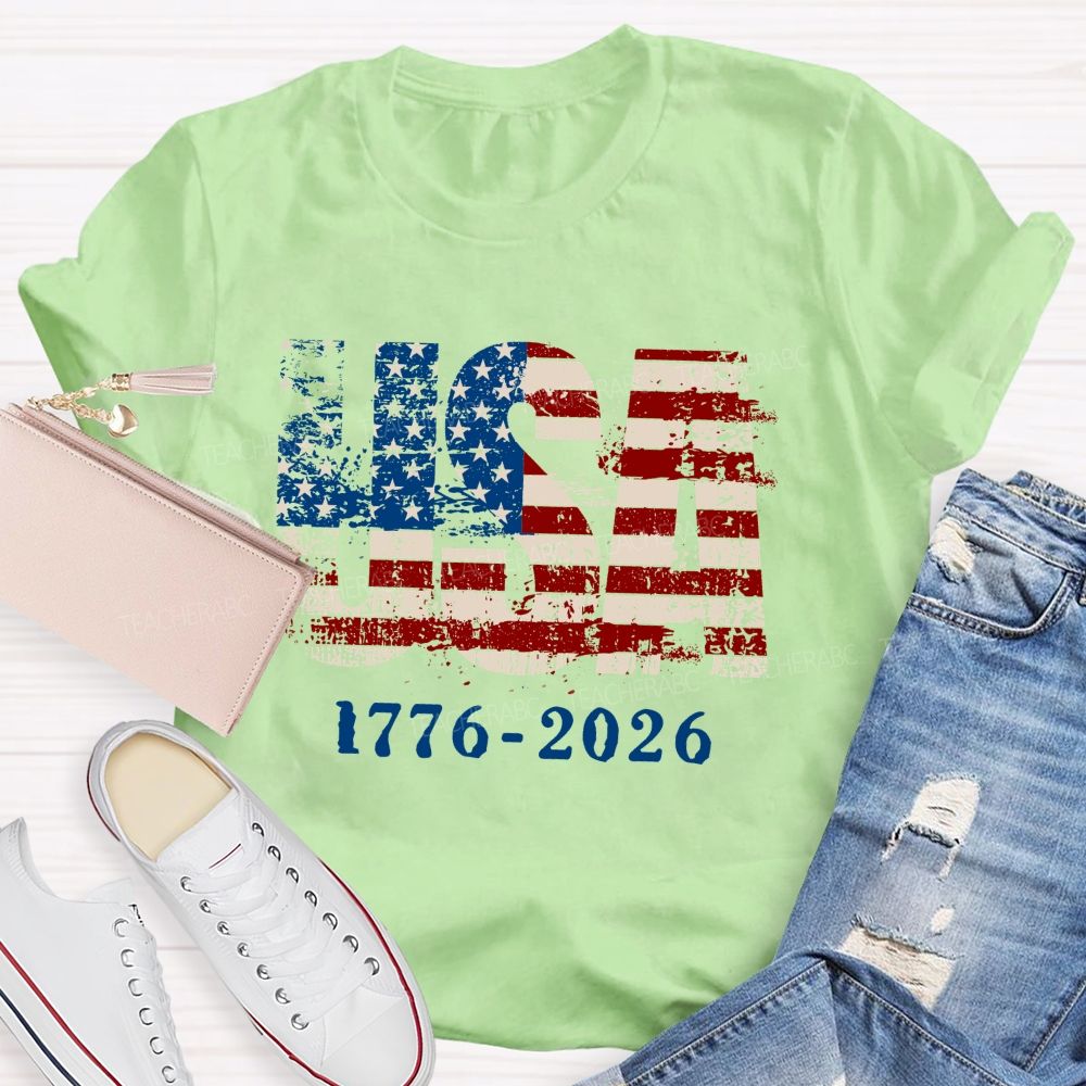 Usa 2026 Independence American Vintage Flag Teacher T-shirt