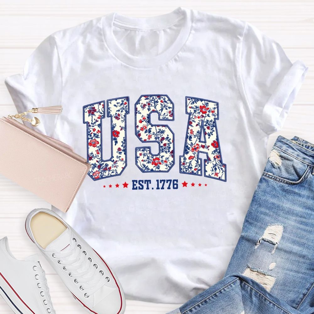 Floral USA 250 Teacher T-shirt