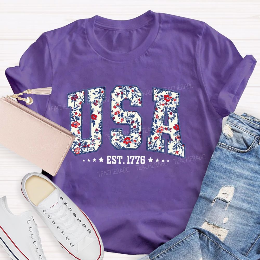 Floral USA 250 Teacher T-shirt
