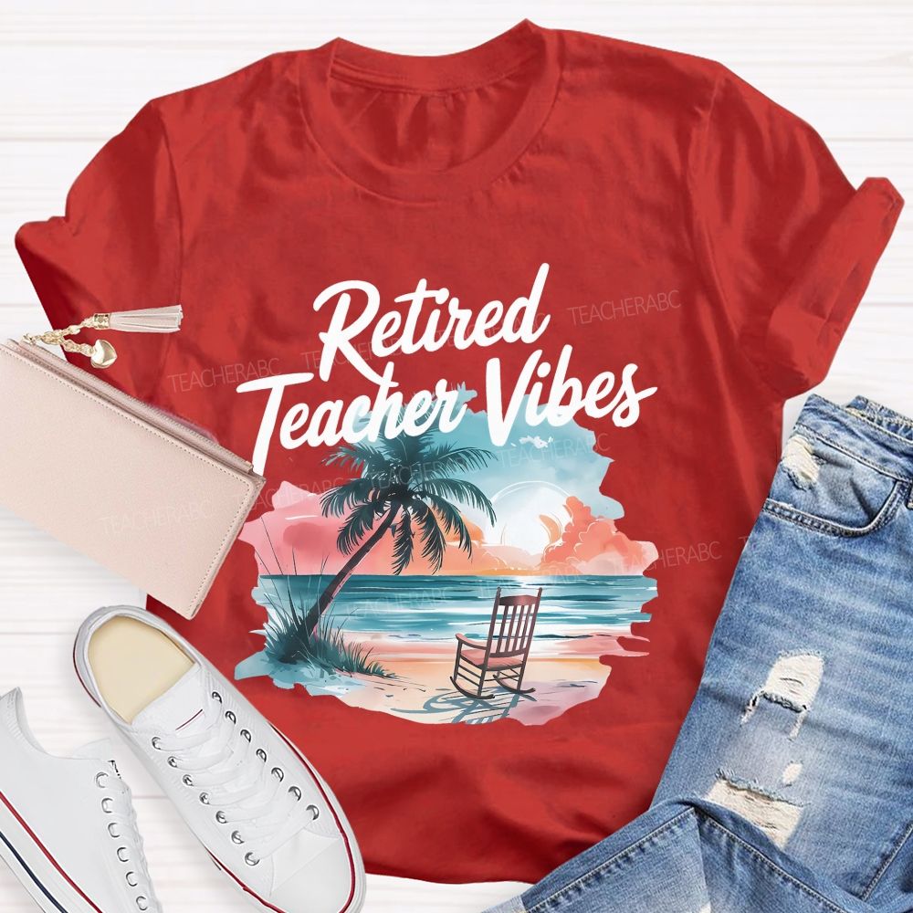 Retired Teacher Vibes Patterns Teacher T-shirt