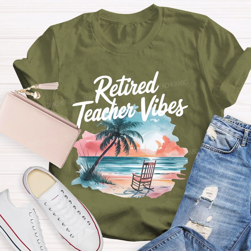 Retired Teacher Vibes Patterns Teacher T-shirt