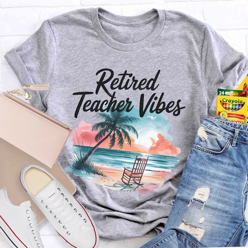 Retired Teacher Vibes Patterns Teacher T-shirt