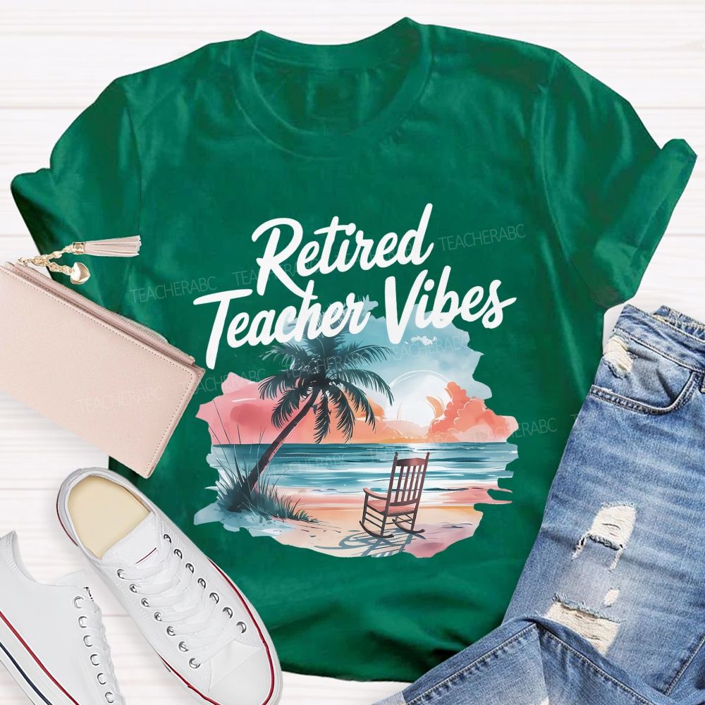 Retired Teacher Vibes Patterns Teacher T-shirt