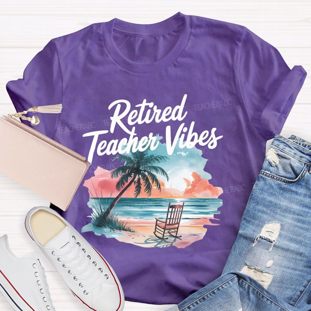 Retired Teacher Vibes Patterns Teacher T-shirt