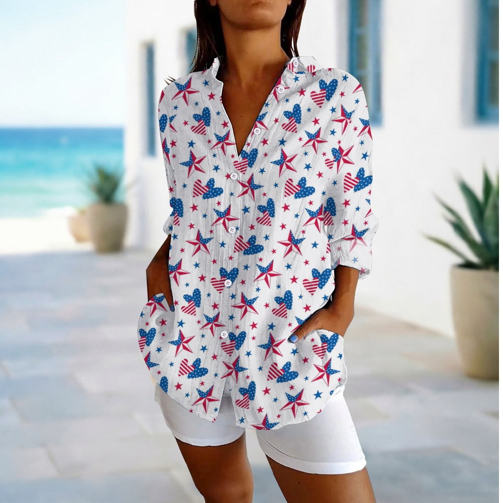 Red Blue Heart Star Blouse