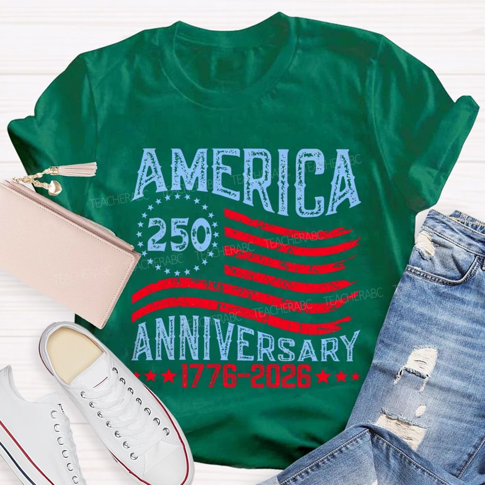 America 250 Anniversary 1776–2026 Flag Teacher T-shirt