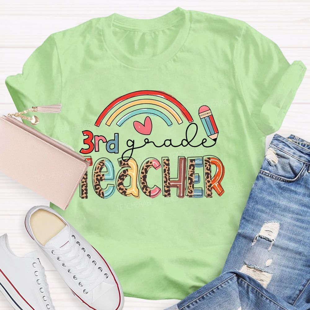 Personalized Grade 3rd Grade Teacher Rainbow Teacher T-shirt