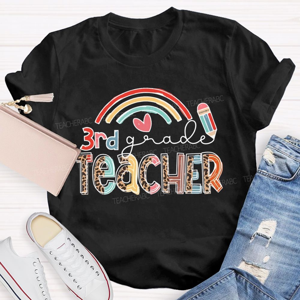 Personalized Grade 3rd Grade Teacher Rainbow Teacher T-shirt