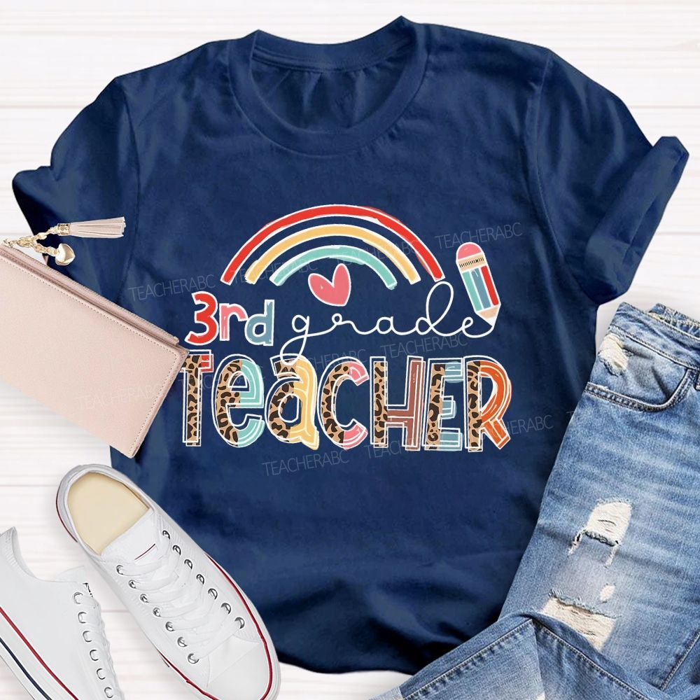 Personalized Grade 3rd Grade Teacher Rainbow Teacher T-shirt