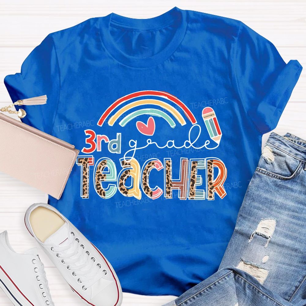 Personalized Grade 3rd Grade Teacher Rainbow Teacher T-shirt