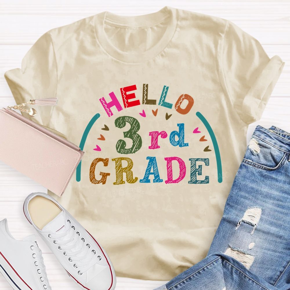 Personalized Grade Hello 3rd Grade Graphic Teacher T-shirt
