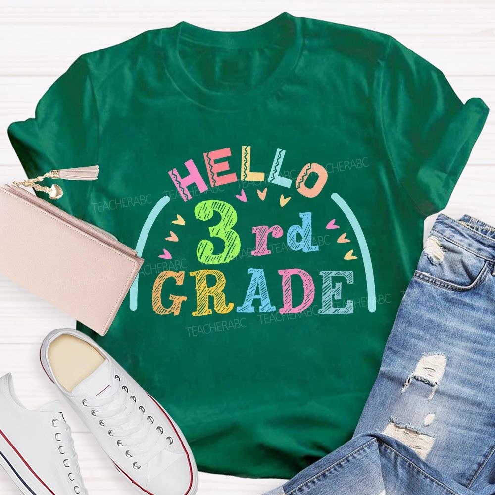 Personalized Grade Hello 3rd Grade Graphic Teacher T-shirt