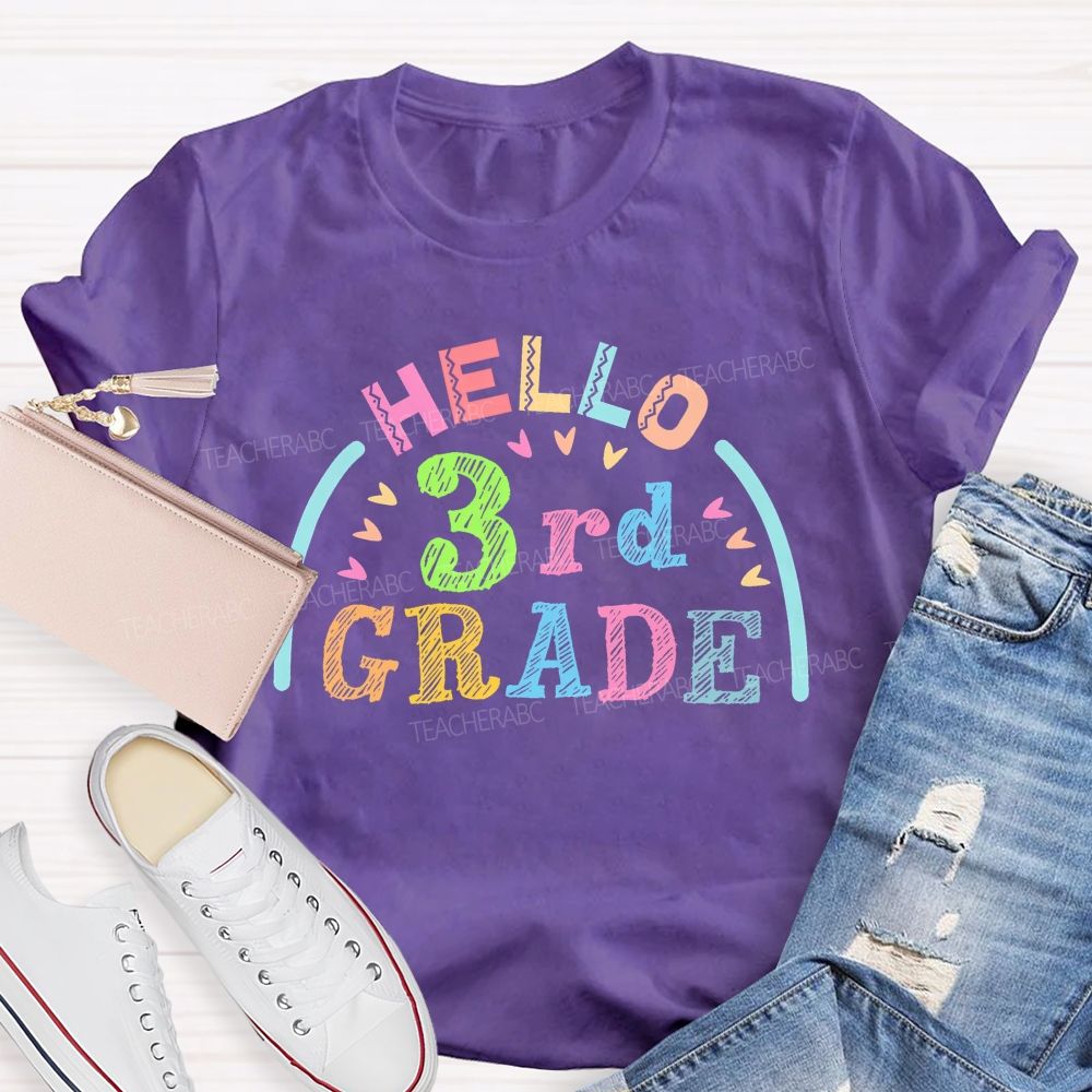 Personalized Grade Hello 3rd Grade Graphic Teacher T-shirt