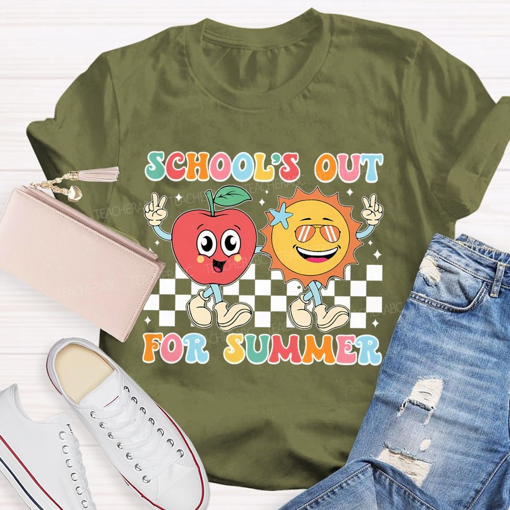 School's Out For Summer Grid Pattern Teacher T-shirt