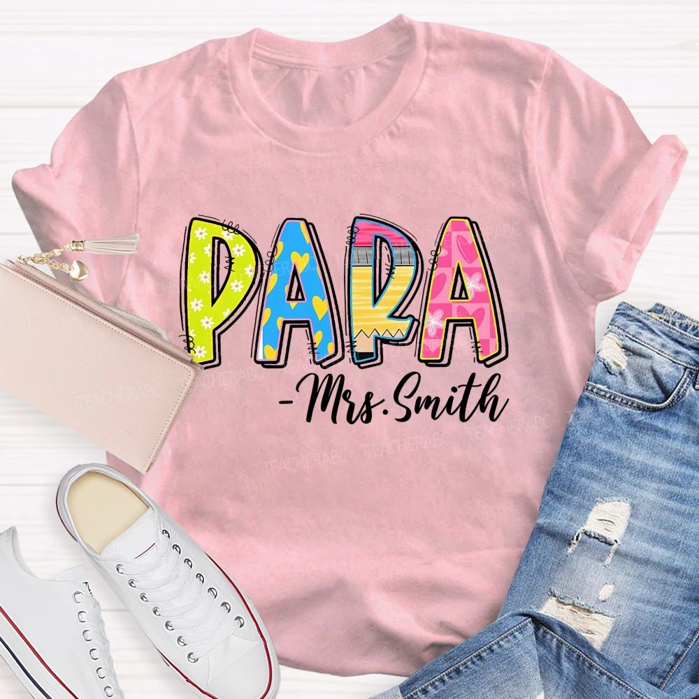 Personalized Name Para Colorful Flowers Letters Graphic Teacher T-shirt
