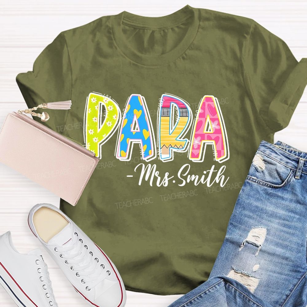 Personalized Name Para Colorful Flowers Letters Graphic Teacher T-shirt