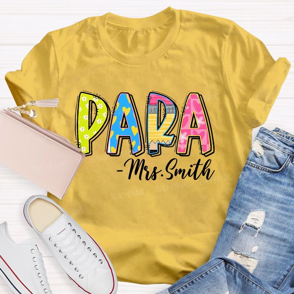 Personalized Name Para Colorful Flowers Letters Graphic Teacher T-shirt