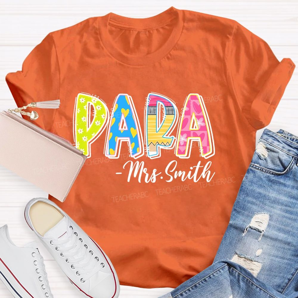 Personalized Name Para Colorful Flowers Letters Graphic Teacher T-shirt