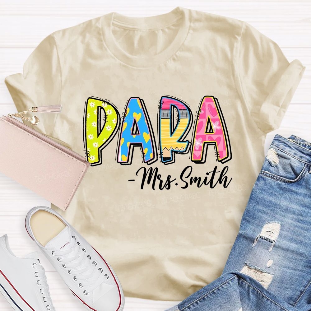 Personalized Name Para Colorful Flowers Letters Graphic Teacher T-shirt