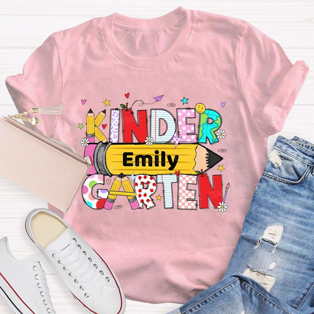 Personalized Name And Grade Pencil Letter Graphics Teacher T-shirt
