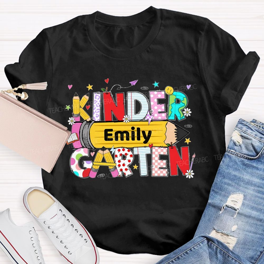 Personalized Name And Grade Pencil Letter Graphics Teacher T-shirt