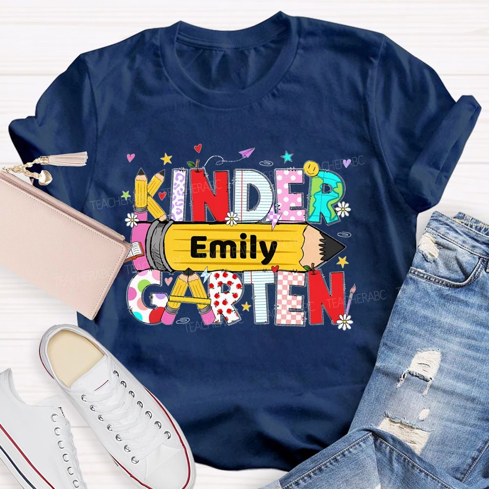 Personalized Name And Grade Pencil Letter Graphics Teacher T-shirt