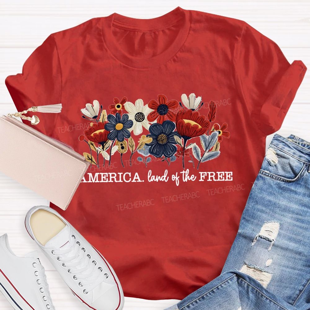 Land Of The Free Floral 250 Years Teacher T-Shirt