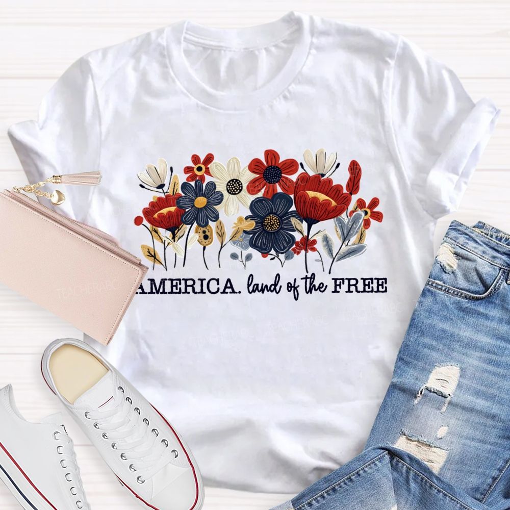 Land Of The Free Floral 250 Years Teacher T-Shirt