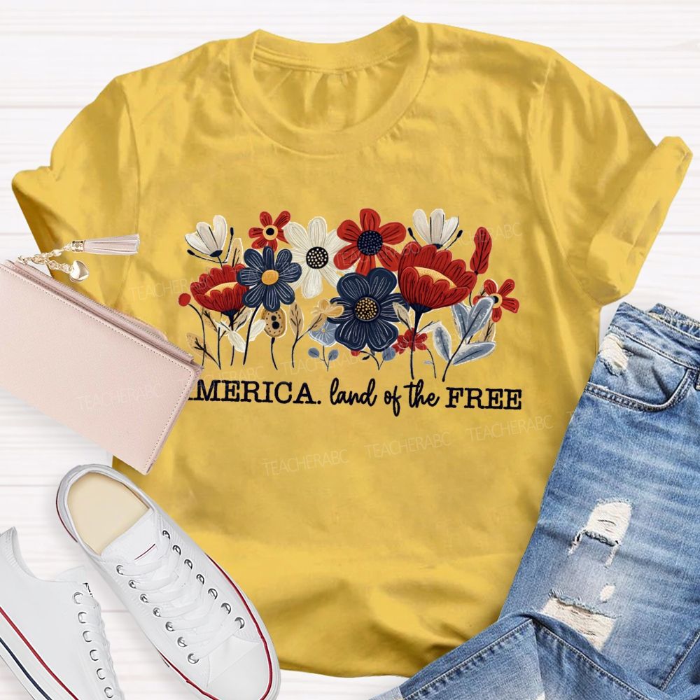 Land Of The Free Floral 250 Years Teacher T-Shirt