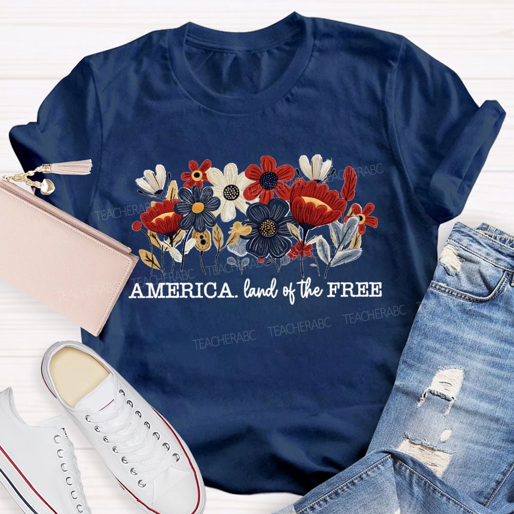 Land Of The Free Floral 250 Years Teacher T-Shirt