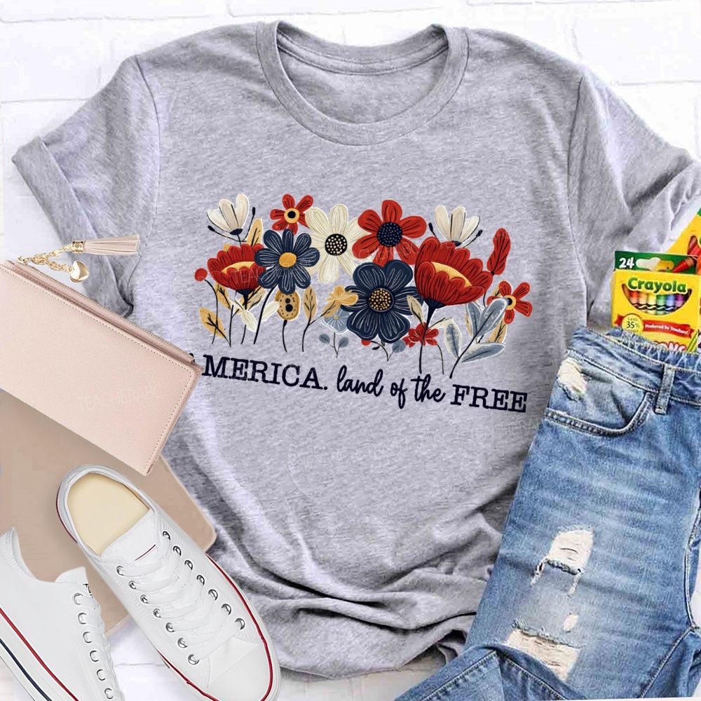 Land Of The Free Floral 250 Years Teacher T-Shirt