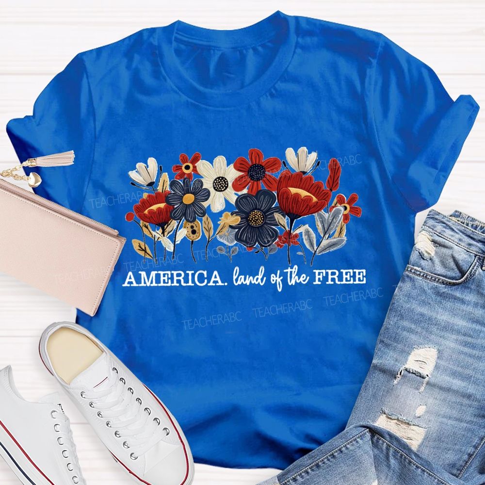 Land Of The Free Floral 250 Years Teacher T-Shirt