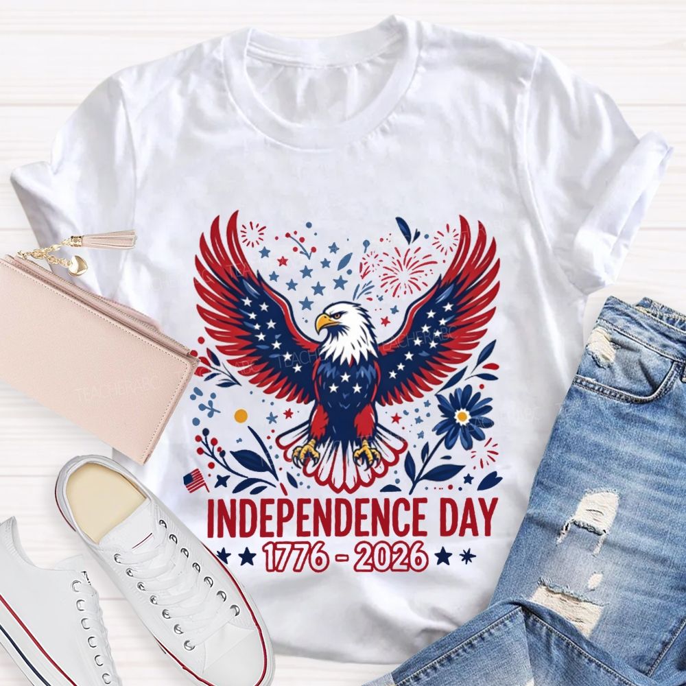 Independence Day 1776-2026 Floral Stars Teacher T-shirt