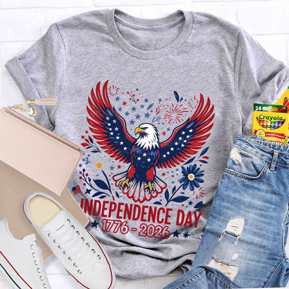 Independence Day 1776-2026 Floral Stars Teacher T-shirt