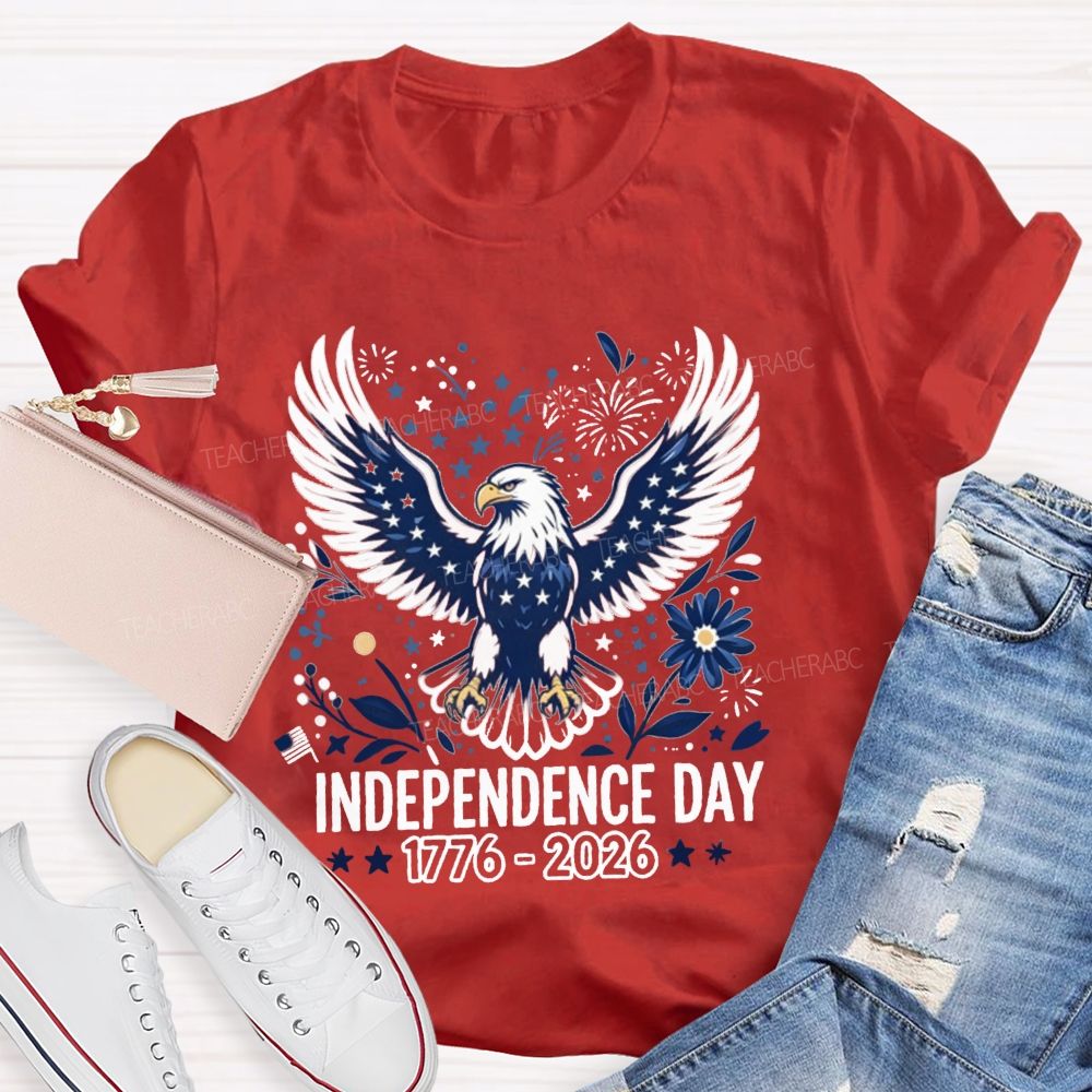 Independence Day 1776-2026 Floral Stars Teacher T-shirt
