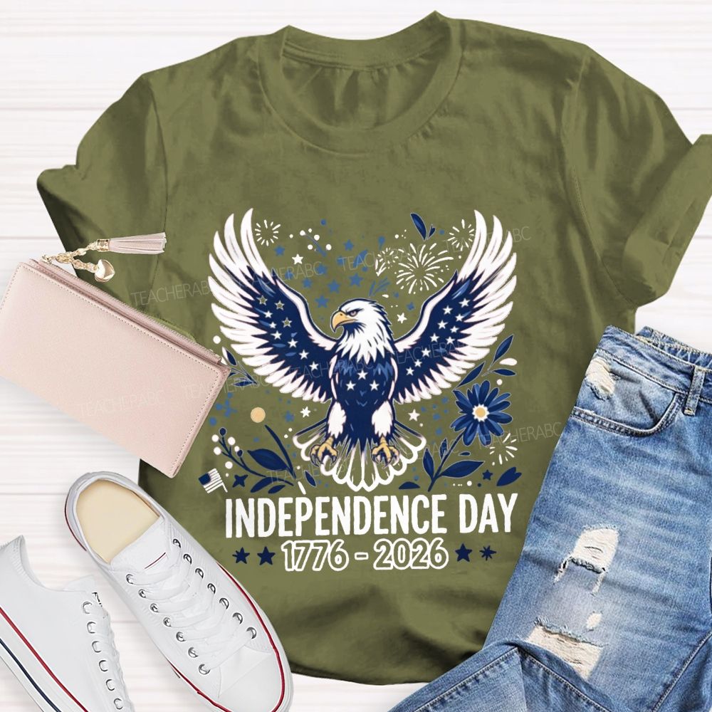 Independence Day 1776-2026 Floral Stars Teacher T-shirt